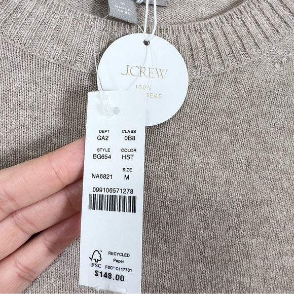 J. Crew Cashmere shrunken crewneck sweater Heather Stone Tan Size Medium NWT - Picture 7 of 10